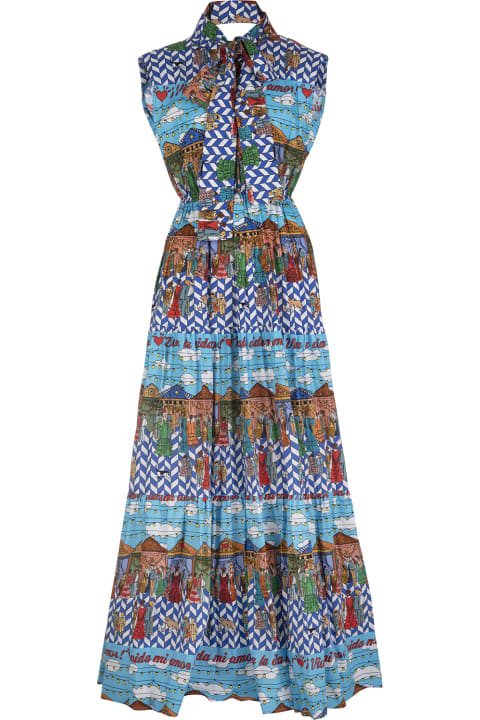 Long Sleeveless Dress With All-over Pop Graphic Print