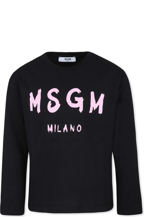 Homeware MSGM Black T-shirt For Girl With Logo