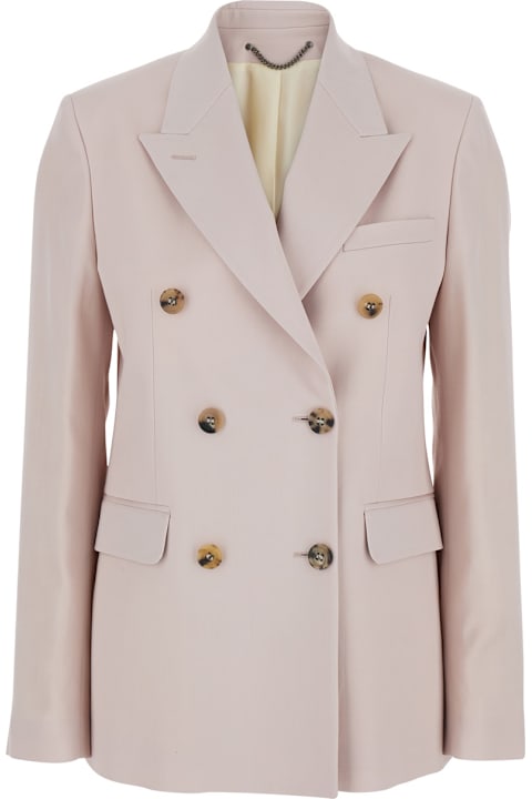 ウィメンズ コート＆ジャケット Golden Goose Pink Double-breasted Jacket With Peak Revers And Logo Plaque Detail In On The Rear In Wool Woman