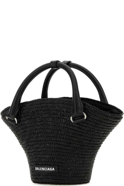 Balenciaga Sale for Women Balenciaga Black Straw Mini Beach Handbag