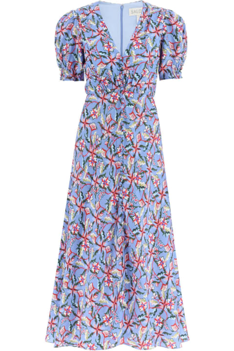 Saloni Clothing for Women Saloni 'lea' Long Dress In Printed Silk