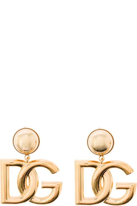 Gold-tone Clip-on Earrings With Dg Interlocking Logo In Brass Woman
