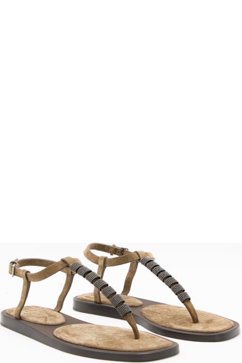 Brunello Cucinelli Camel Leather Sandals