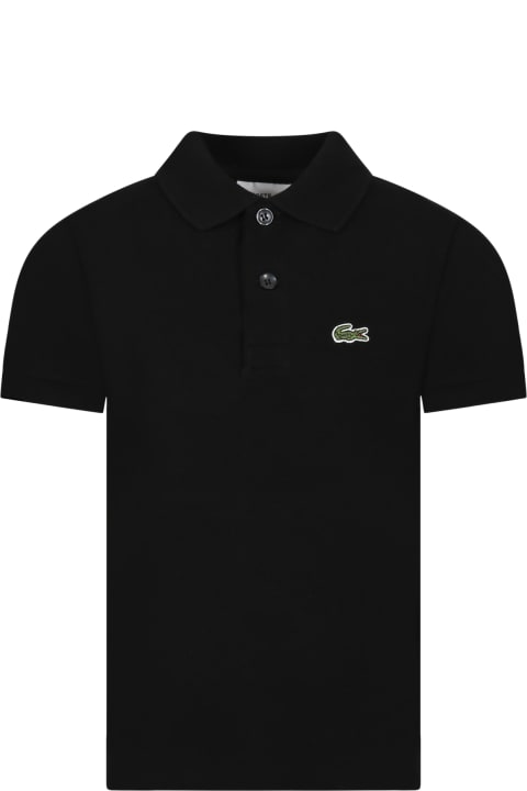 Black Polo Shirt For Boy With Green Crocodile