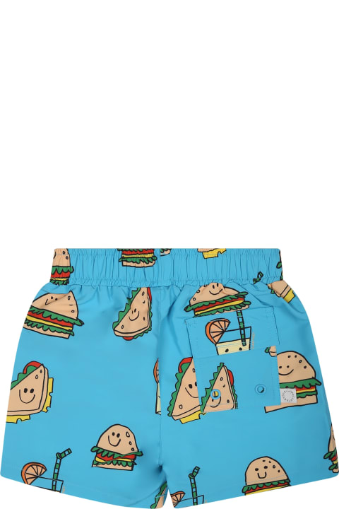 Swimwear for Baby Boys Stella McCartney Kids Light Blue Swimsuit For Baby Boy With Sandwich Print