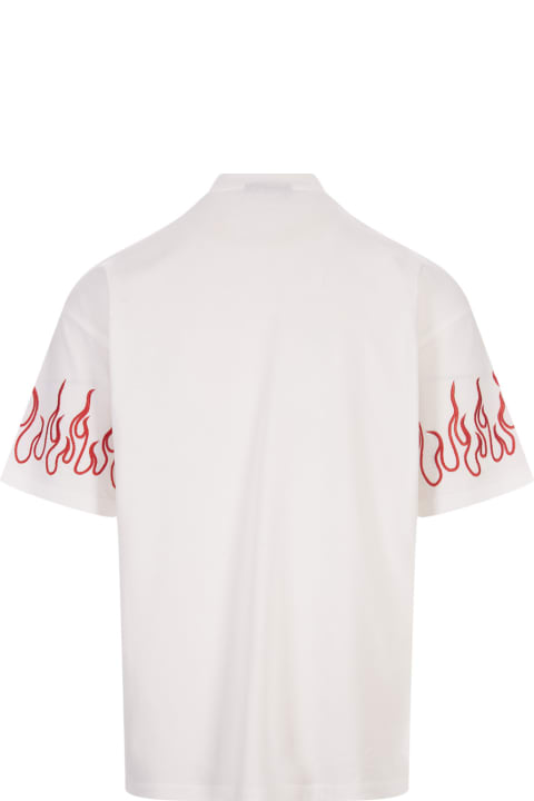 Vision of Super for Men Vision of Super White T-shirt With Embroidered Red Flames