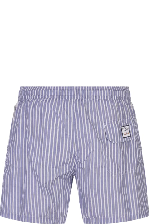 Swimwear for Men Fedeli Cornflower Blue And White Striped Swim Shorts