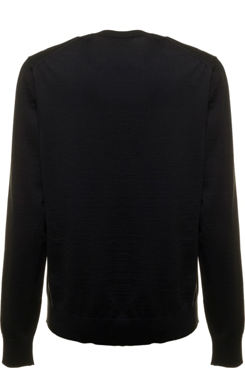 Long Sleeve Black Wool  Sweater  With Logo Dolce & Gabbana Man