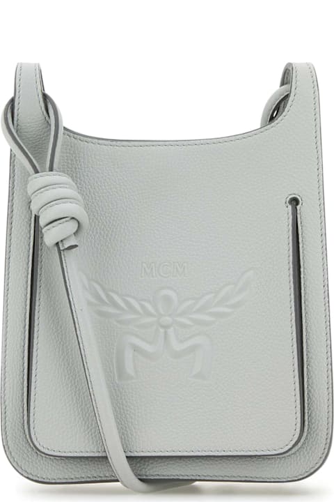 MCM Shoulder Bags for Women MCM Light Grey Leather Mini Himmel Hobo Crossbody Bag