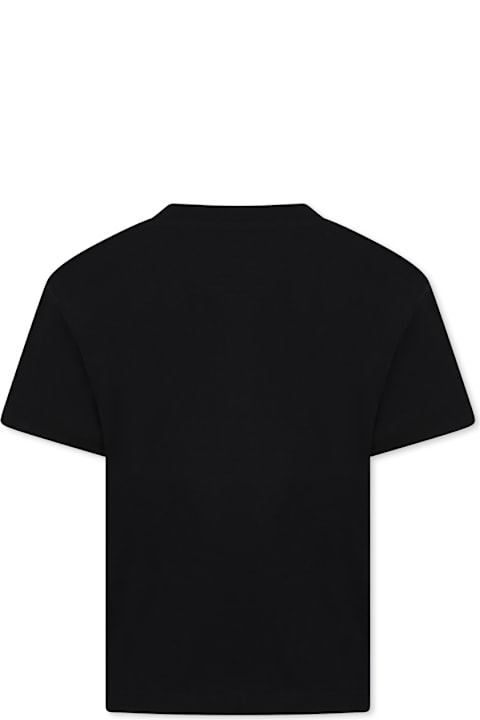 أدوات منزلية MSGM Black T-shirt For Girl With Logo And Cat Print