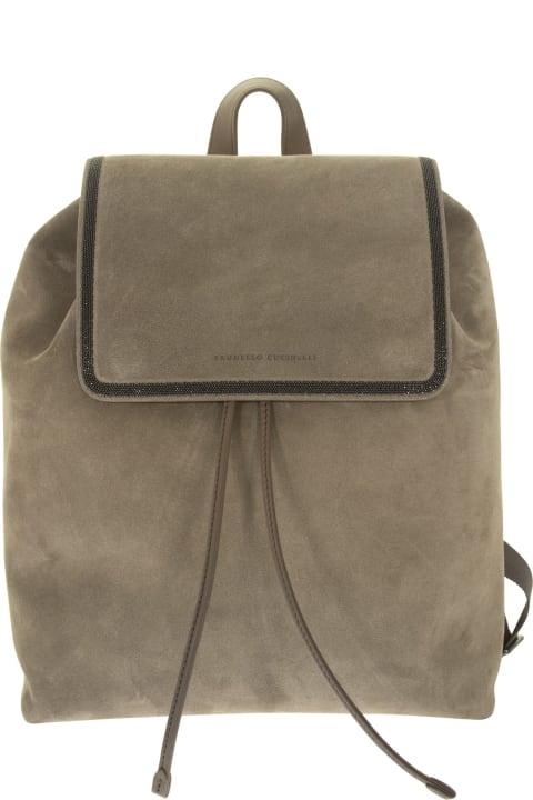 Suede Backpack With "precious Contour"