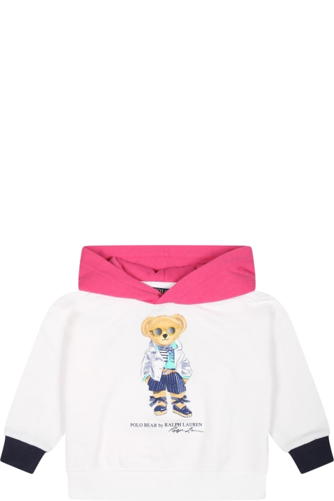 Ralph Lauren Sweaters & Sweatshirts for Girls Ralph Lauren White Sweatshirt For Baby Girl With Polo Bear