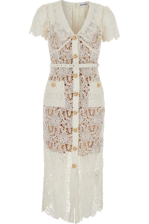 Dresses for Women self-portrait White Double-layer Midi Dress In Lace Woman