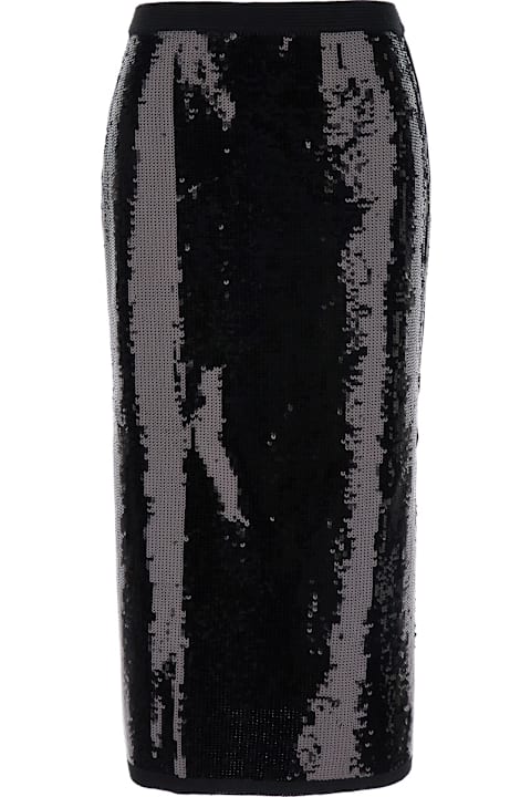 أدوات منزلية TwinSet Black Midi Skirt With Sequins All-over In Technical Fabric Woman