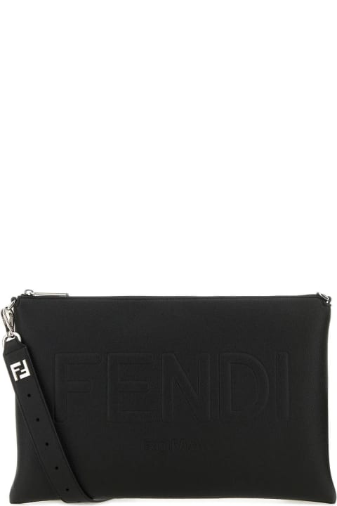 メンズ新着アイテム Fendi Black Leather Fendi Roma Shoulder Bag