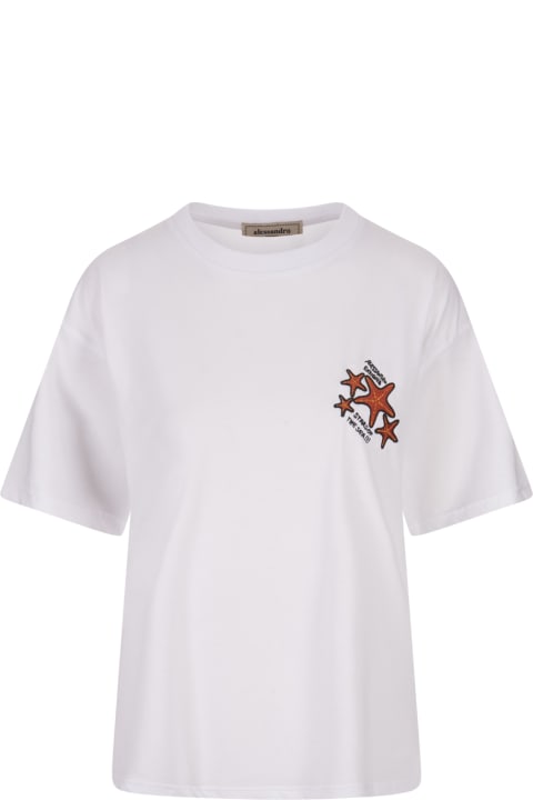 ウィメンズ Alessandro Enriquezのトップス Alessandro Enriquez White T-shirt With Stars Embroidery