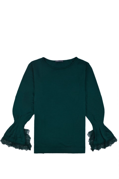 Fashion for Women Alberta Ferretti Lace Cuffs Round Neck Plain Sweater