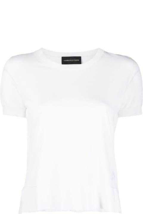 White Crewneck T-shirt With Ruffle In Cotton And Silk Woman