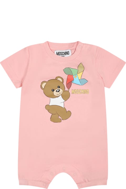 Sale for Baby Girls Moschino Pink Bodysuit For Babies With Teddy Bear And Pinwheel
