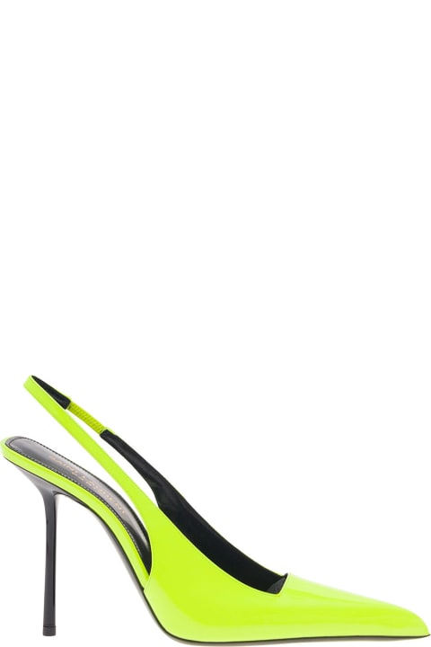 Neon Yellow Slingback Pumps With Long Toe In Patent Leather Woman