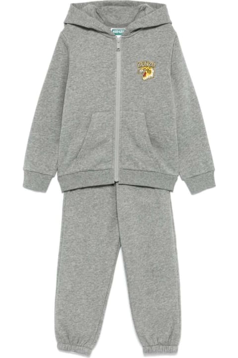 Jumpsuits for Boys Kenzo Kids Grey Suit With Hood And Maxi Logo Print In Cotton Blend Boy