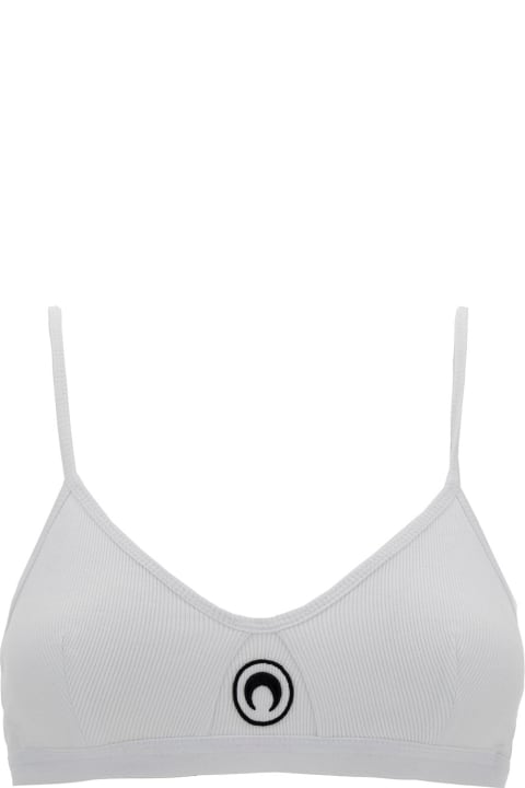 Marine Serre Underwear & Nightwear for Women Marine Serre White Top With Crescent Moon Embroidery In Ribbed Cotton Woman