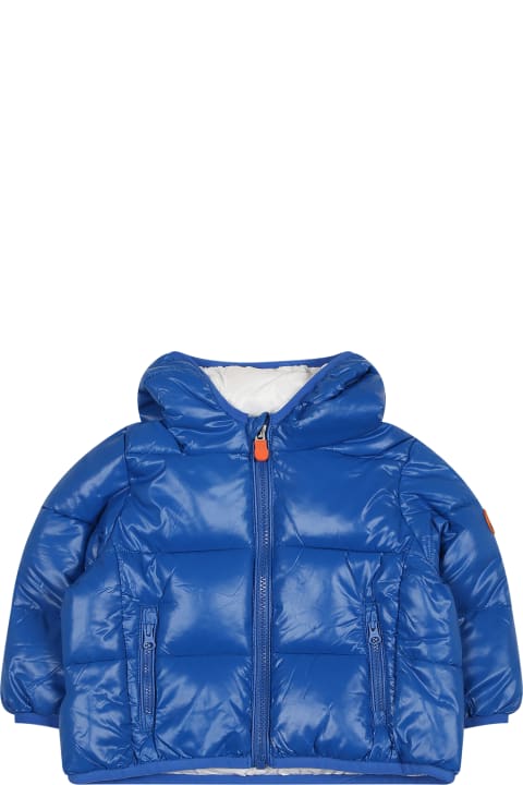 Topwear for Baby Girls Save the Duck Light Blue Jody Down Jacket For Baby Boy With Logo