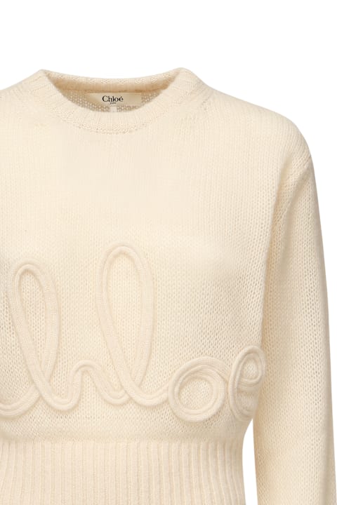 Chloé سترات لـ السيدات Chloé Alpaca Wool And Silk Knitted Logo Sweater