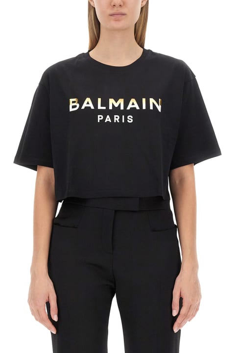 Balmain for Women Balmain Logo Print Cropped T-shirt
