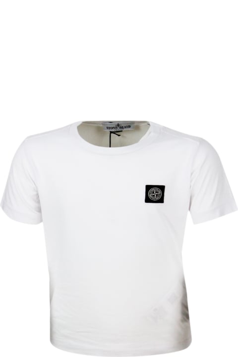 Stone Island for Boys Stone Island 100% Cotton Short Sleeve Crew Neck T-shirt With Logo On The Chest