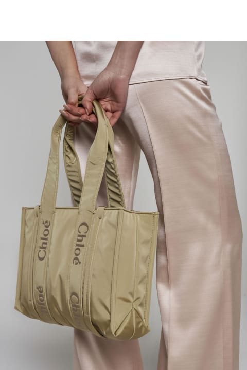 Totes for Women Chloé Woody Medium Leather Nylon Bag