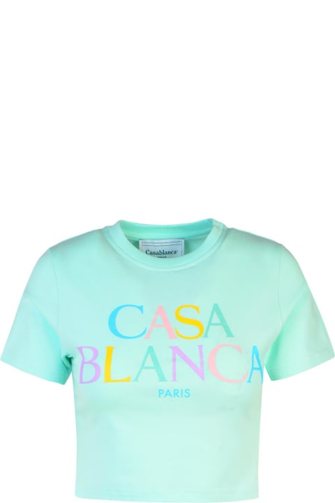 Casablanca Topwear for Women Casablanca Mint Green Cotton Crop T-shirt