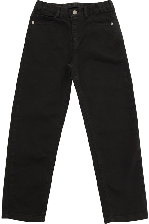 Black Five-pocket Jeans With Brand Label In Stretch Cotton Denim Boy