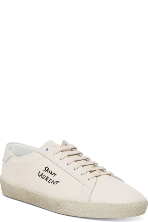 White Low Top Sneakers With Logo In Cotton Woman