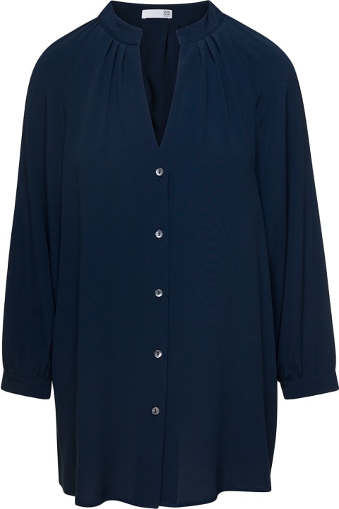Blue Shirt With V-neckline In Silk Blend Woman