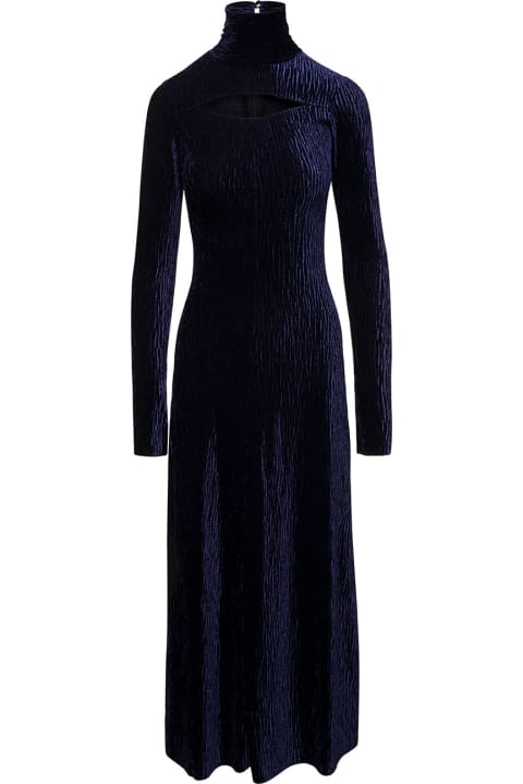 Forte_Forte for Women Forte_Forte Long Blue Dress With High Neck And Cut-out In Crushed Velvet Woman