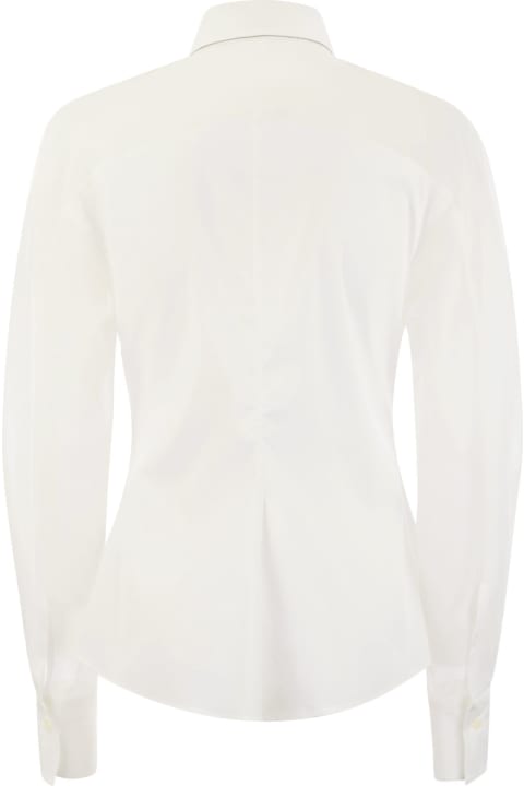 Brunello Cucinelli for Women Brunello Cucinelli Stretch Cotton Poplin Shirt With Cotton Organza Sleeves And Necklace