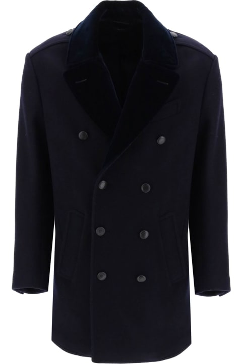 Coats & Jackets for Men Tom Ford Midi Peacoat With Velvet Lapel