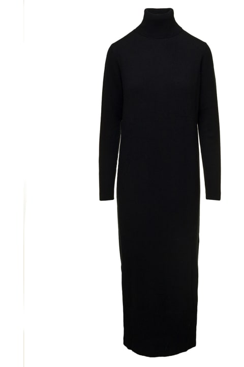 Black High-neck Maxi Dress In Wool And Cashmere Woman Allude