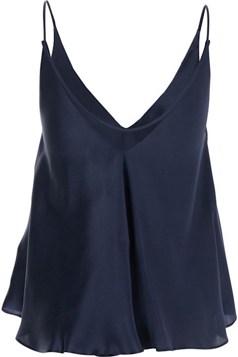 SEMICOUTURE ملابس داخلية وملابس النوم لـ السيدات SEMICOUTURE 'etienne' Blue Top With Thin Straps And V-neck In Silk Woman