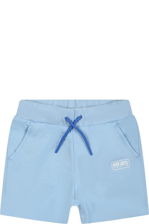Kenzo Kids Kenzo Kids Light Blue Shorts For Baby Boy With Logo