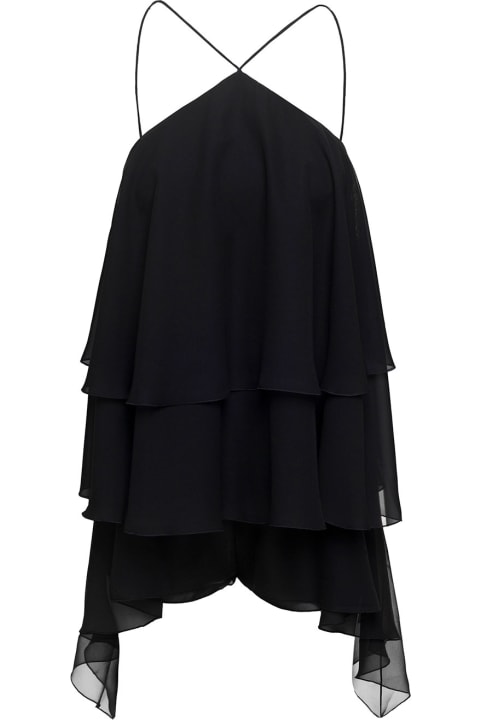 Jumpsuits for Women The Andamane Malena Georgette Playsuit With Ruffle Detailing In Black Silk Woman