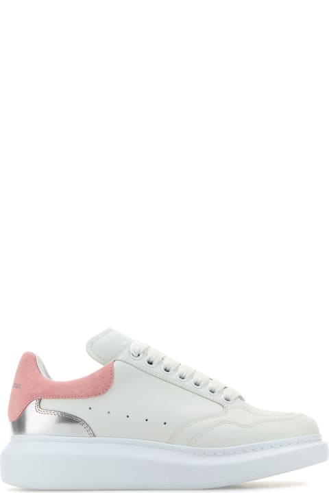 Homeware Alexander McQueen White Leather Sneakers With Pink Suede Heel