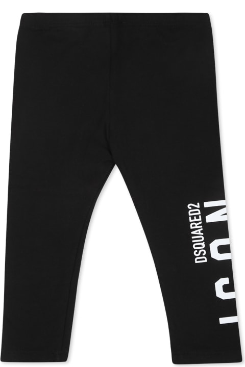 Dsquared2 Bottoms for Baby Boys Dsquared2 Black Leggings For Baby Girl With Logo