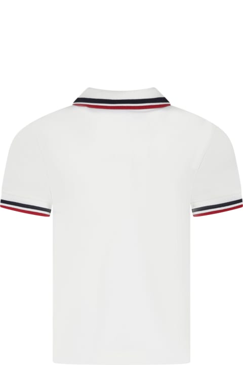 Topwear for Boys Moncler White Polo Shirt For Boy With Logo