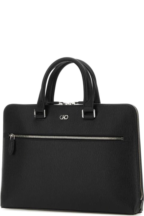 Ferragamo Luggage for Men Ferragamo Black Leather Revival Briefcase