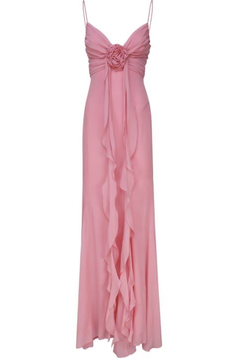 Blumarine Dresses for Women Blumarine Long Silk Dress With Draping And Decorative Rose