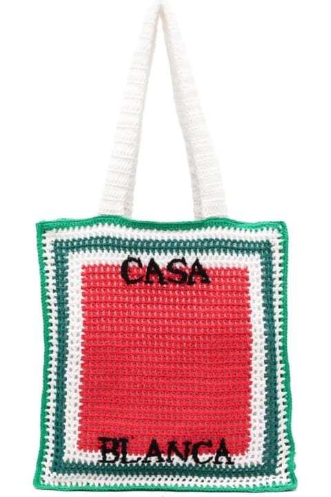 Bags Sale for Men Casablanca Crocheted Atlantis Tote Bag In Green, Red And White