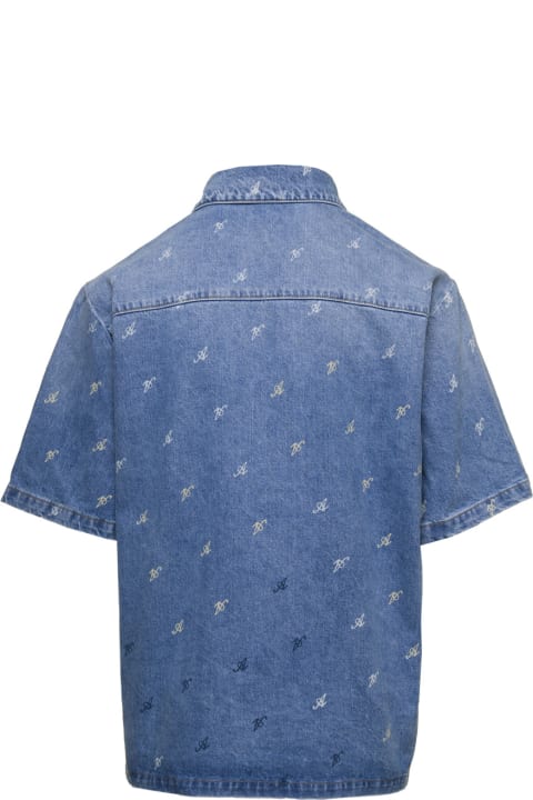 Axel Arigato Shirts for Men Axel Arigato Blue Jeans Shirt With Logo All Over In Denim Man