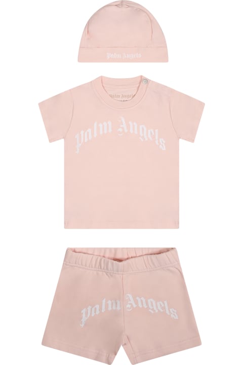 Bottoms for Baby Boys Palm Angels Pink Suit For Baby Girl With Logo